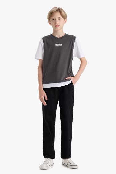 Boy Oversize Fit Crew Neck Slogan Printed T-Shirt