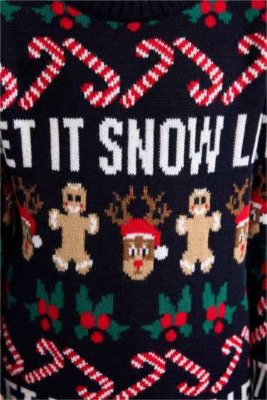 Erkek Çocuk Yılbaşı Temalı Regular Fit Bisiklet Yaka Triko Kazak