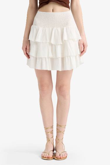 Normal Waist Crinkle Flounce Viscose Mini Skirt