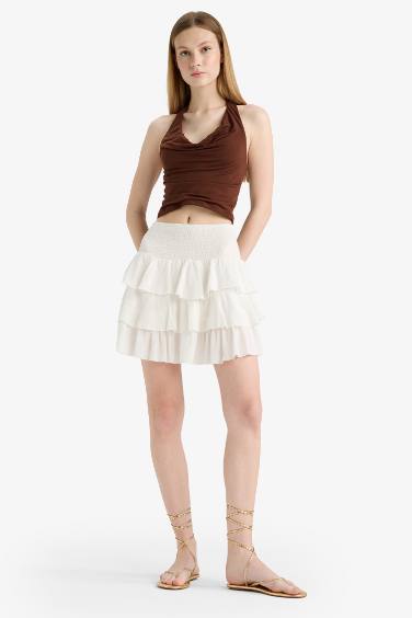 Normal Waist Crinkle Flounce Viscose Mini Skirt