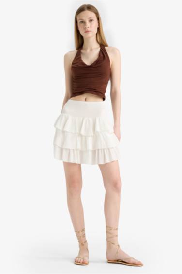 Normal Waist Crinkle Flounce Viscose Mini Skirt