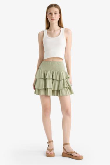 تنورة قصيرة فيسكوز مكشكش بخصر عادي