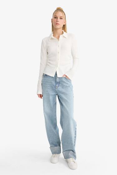 Fitted Crepe Long Sleeve Shirt