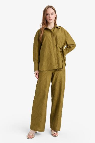 Regular Fit Elastic Waist Jacquard Trousers