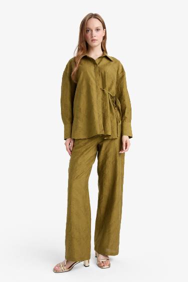 Regular Fit Elastic Waist Jacquard Trousers