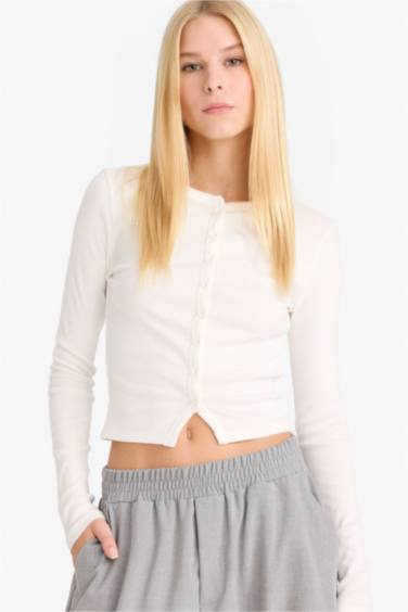 كارديجان مضلع سليم فيت مخصر برقبة مستديرة