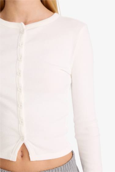 كارديجان مضلع سليم فيت مخصر برقبة مستديرة