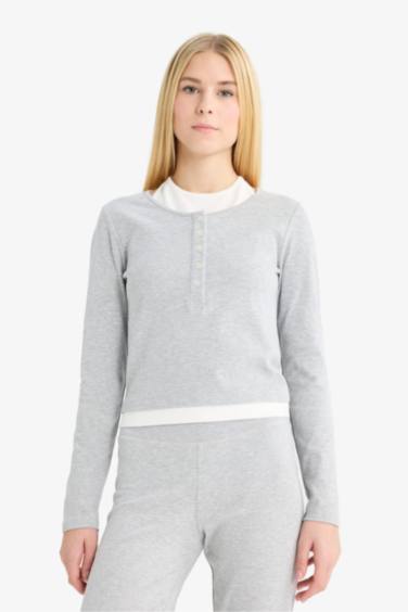 Halter Neck Ribbed Long Sleeve T-Shirt