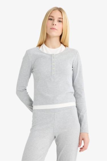 Halter Neck Ribbed Long Sleeve T-Shirt