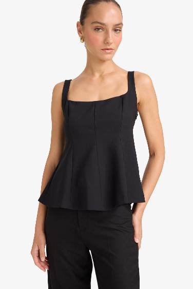 Slim Fit Square Collar Sleeveless Blouse
