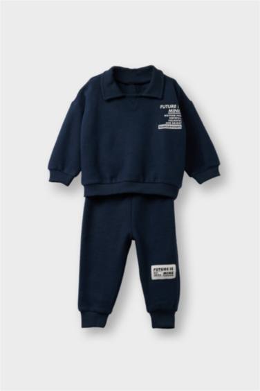 Erkek Bebek 2'li Takım Baskılı Selanik Kumaş Sweatshirt Eşofman Altı