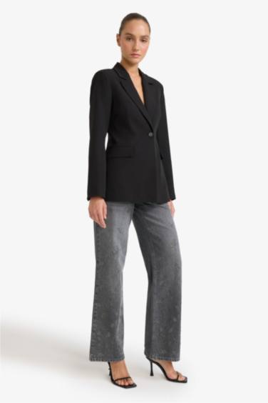 بليزر قصة عادية بوليستر أسود