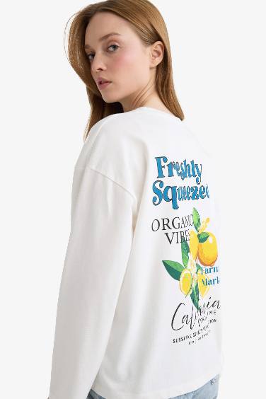 Loose Fit Bisiklet Yaka Sırt Baskılı Sweatshirt Tunik