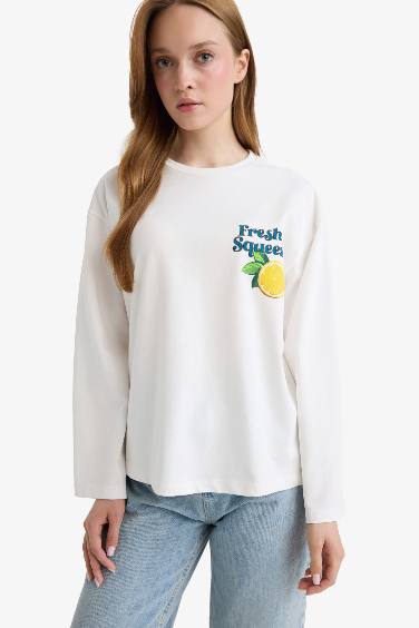 Loose Fit Bisiklet Yaka Sırt Baskılı Sweatshirt Tunik