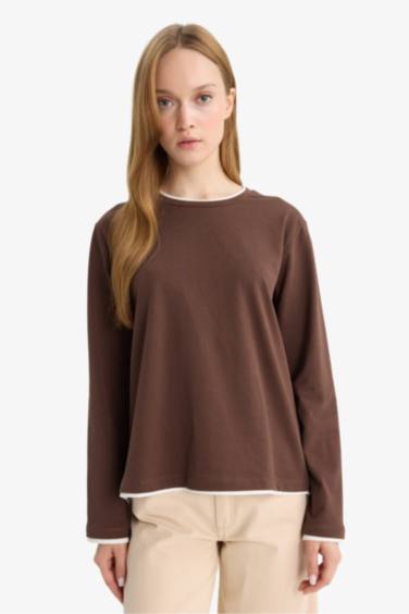 بلوز طويل ردن طويل قصة عادية بياخة مستديرة