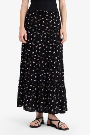 Floral Cotton Lined High Waist Maxi Skirt