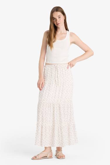 Floral Cotton Lined High Waist Maxi Skirt