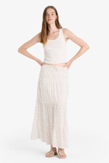 Floral Cotton Lined High Waist Maxi Skirt