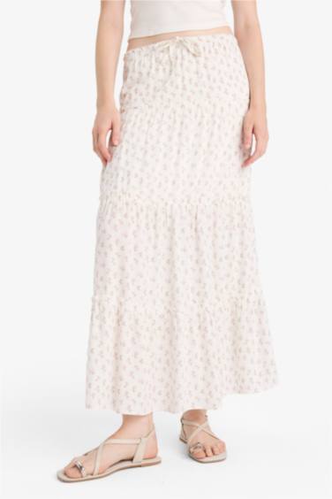 Floral Cotton Lined High Waist Maxi Skirt