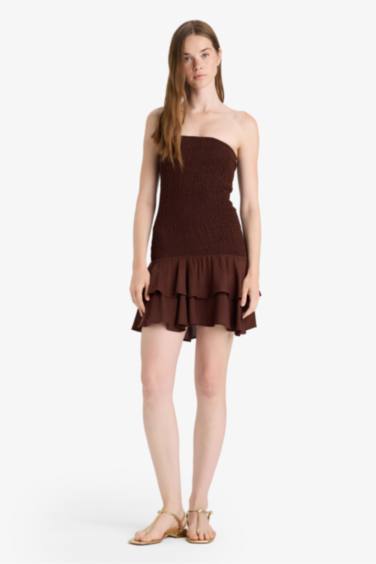 فستان قصير فلورال بدون حمالات