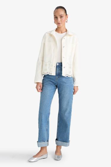 Regular Fit Gömlek Yaka Gabardin Brode Ceket