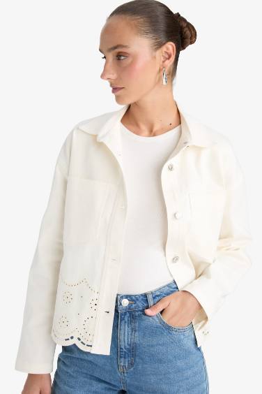 Regular Fit Gömlek Yaka Gabardin Brode Ceket