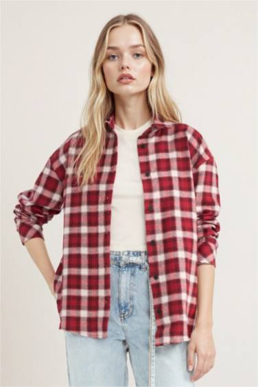 Oversize Geniş Kalıp Kareli Uzun Kollu Gömlek