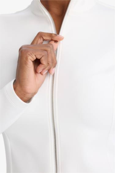 Standart Fit тік жағалы скуба матасынан тігілген кардиган