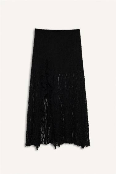 A Line Lace High Waist Maxi Knitted Skirt