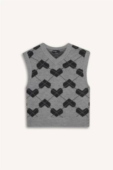 Coool Regular Fit V Yaka Desenli Süveter