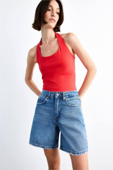 Regular Fıt Jean Şort - Görsel 6