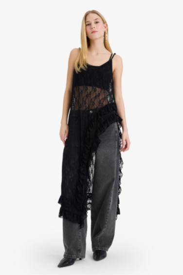 Robe maxi en dentelle à bretelles et col V Coupe trapèze