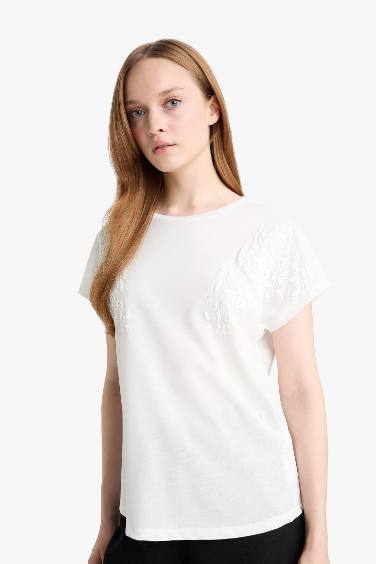 Crew Neck Puff Print Short Sleeve T-Shirt