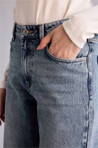 Straıght Wıde Yüksek Bel Geniş Paça Uzun Jean Pantolon