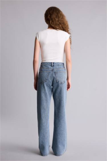 %100 Pamuk Straıght Wıde Yüksek Bel Jean Pantolon - Görsel 5