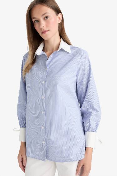 Regular Fit Woven Long Sleeve Striped Tunic