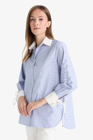 Regular Fit Woven Long Sleeve Striped Tunic