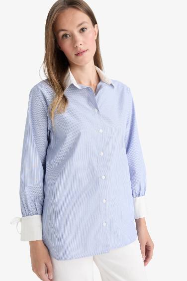 Regular Fit Woven Long Sleeve Striped Tunic