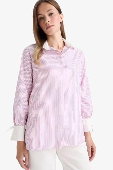 Regular Fit Woven Long Sleeve Striped Tunic