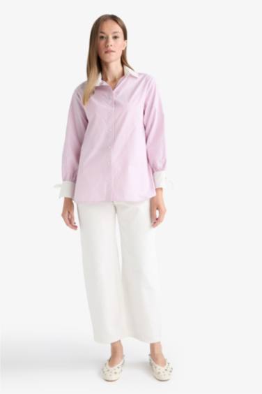 Regular Fit Woven Long Sleeve Striped Tunic