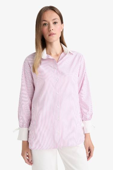 Regular Fit Woven Long Sleeve Striped Tunic