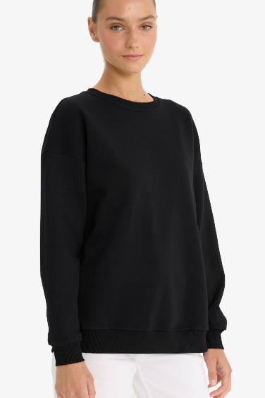 Oversize Geniş Kalıp Bisiklet Yaka Basic Düz Kalın Sweatshirt