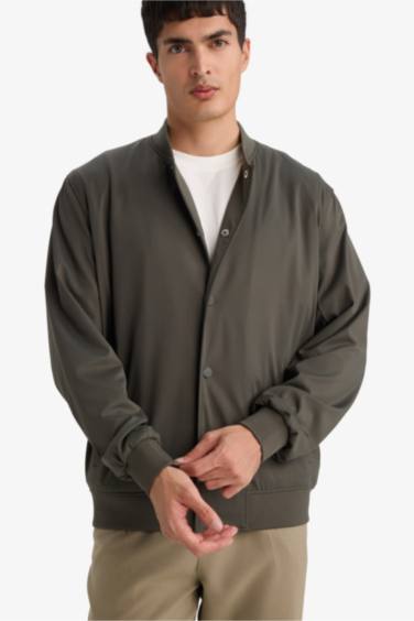 Slim Fit Lined Snap Button Jacket