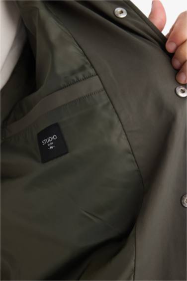 Slim Fit Lined Snap Button Jacket