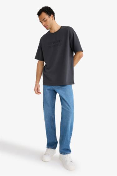 تيشيرت اوفر سايز مطبوع برقبة مستديرة