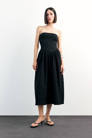 Woven Strapless Midi Dress