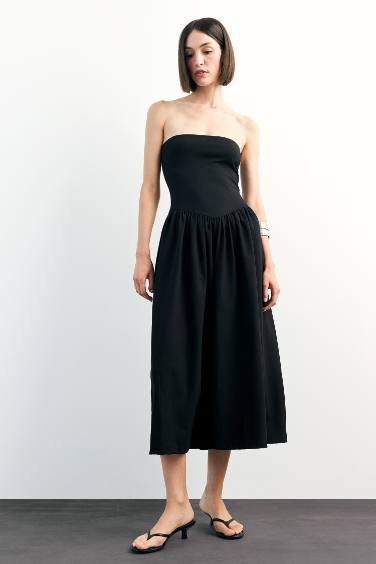 Woven Strapless Midi Dress