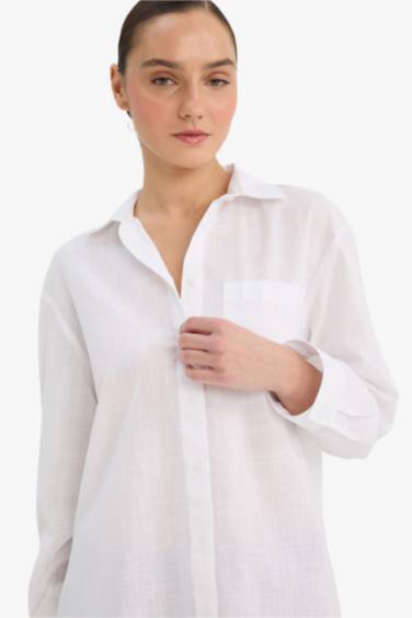 قميص كم طويل اوفر سايز برقبة قميص