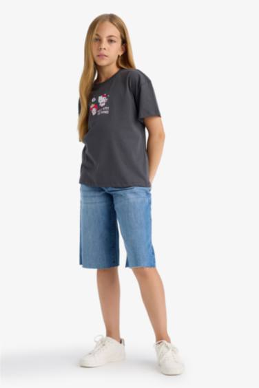 تيشيرت نص كم بناتي بطبعة من الخلف من هيلو كيتي