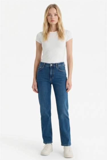 Comfort Straight Normal Bel Bilek Boy Jean Yıkamalı Pantolon